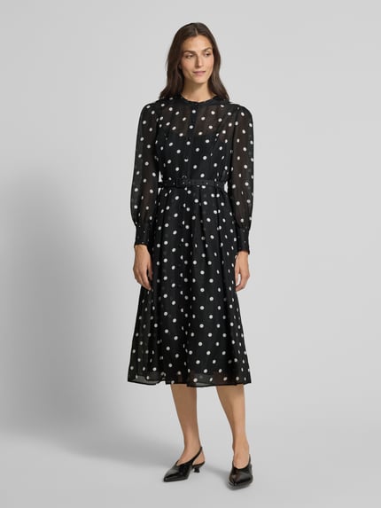 Marc Cain Midikleid aus Leinen-Seide-Mix mit Gürtel Black 4