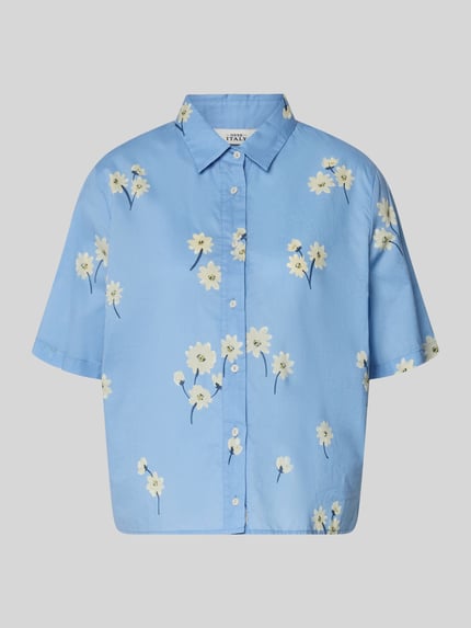 Produktfoto, Relaxed Fit vrijetijdsoverhemd met bloemen all-over print model 'Bea' van 0039 Italy, puur katoen, korte mouw, kentkraag, volledige knoopsluiting, ruglengte maat S 56 cm, mouwlengte maat S 29 cm
