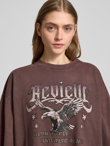REVIEW Oversized t-shirtjurk in minilengte Donkerbruin - 3
