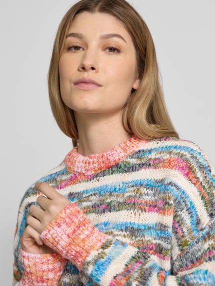 Jake*s Casual Strickpullover mit gerippten Abschlüssen Jeansblau 3