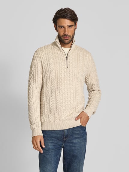 JACK & JONES Premium Sweter z dzianiny z prążkowanymi wykończeniami model ‘BLUSEAN’ Złamany biały melanż 4