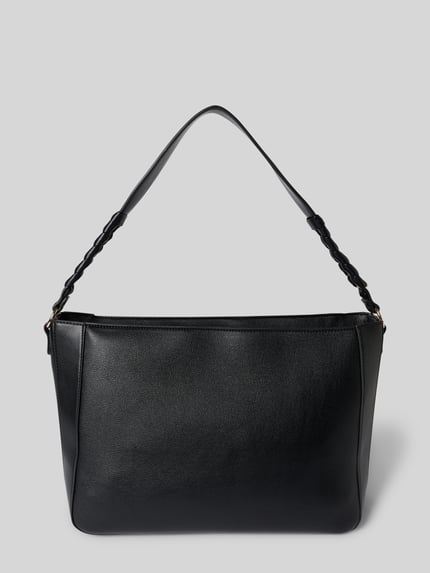 Produktfoto, schwarze Hobo Bag mit Label-Detail Modell 'GIHEN' von Liu Jo White, matte Glattleder-Optik, Flecht-Optik am Schultergurt, Hauptfach mit Reißverschluss, Reißverschlüsse, verstellbarer Schultergurt, Breite 40 cm, Länge 26 cm, Tiefe 14 cm, Länge Schulterriemen 115 cm