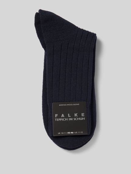 Produktfoto, Strümpfe aus Schurwollmischung Modell 'Teppich im Schuh' von FALKE, donkerblauw, ribstructuur, versterkte en gewatteerde zool