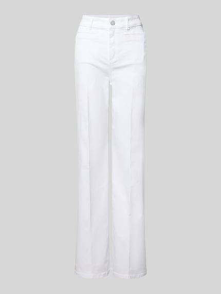 Produktfoto, Wide Fit Jeans mit persplooien van Christian Berg Woman, katoenmix, wit, paspelzakken, achterzakken, knoop- en ritssluiting, bandwijdte maat 36/32: 39 cm, binnenbeenlengte maat 36/32: 79 cm