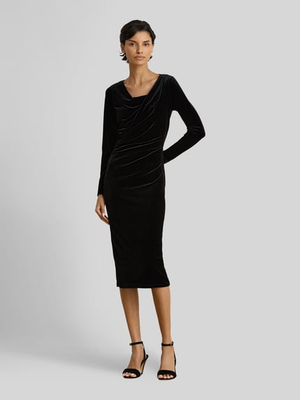 Lauren Ralph Lauren Midikleid mit Wasserfallausschnitt Black 4