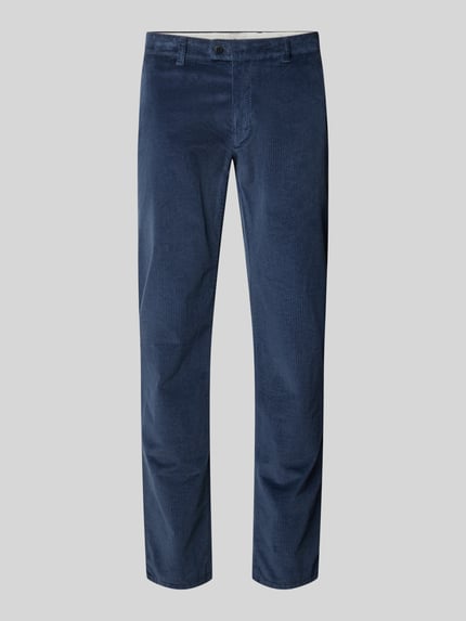 Productfoto, blauwe Modern Fit corduroy broek uit katoenmix model 'Fabio' van Brax, Heren Smalle broek, eenvoudige structuur