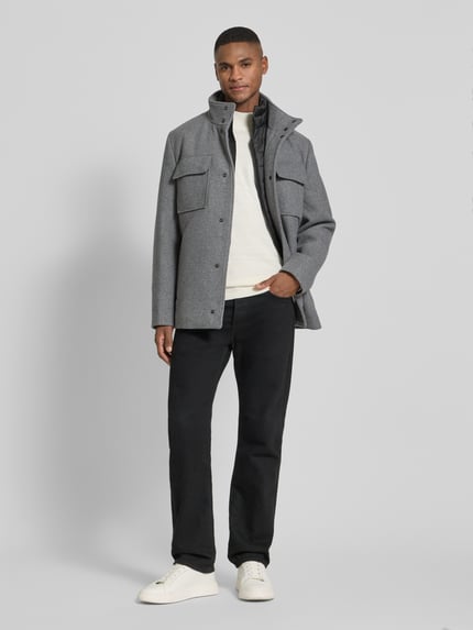 Tom Tailor Regular Fit Wollmantel mit abnehmbarem Innenkragen Hellgrau 1