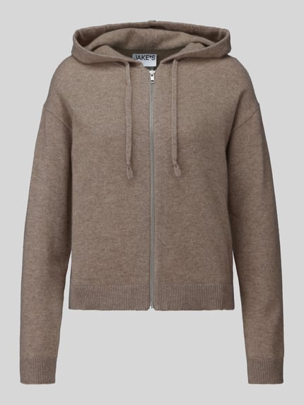 Jake*s Casual Regular fit gebreid jack van puur kasjmier Taupe gemêleerd - 2