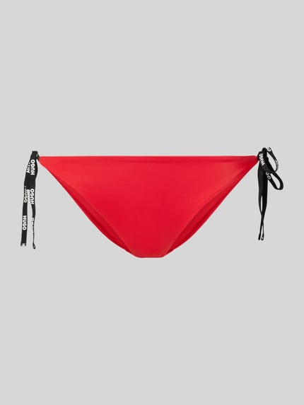Produktfoto, Regular Fit Bikinihose mit Logo-Detail von HUGO, Optik: Unifarben, Passform: Regular-Fit, Detail: Logo-Prägung, rote glatte Textur