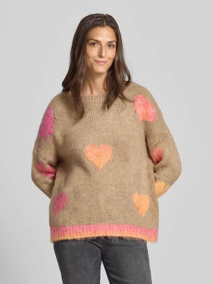miss goodlife Sweter lniany o kroju oversized z dodatkiem wełny z alpaki z imitacji dzianiny Piaskowy 4