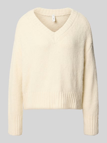 ONLY Pullover mit tiefem V-Ausschnitt Ecru Melange 1