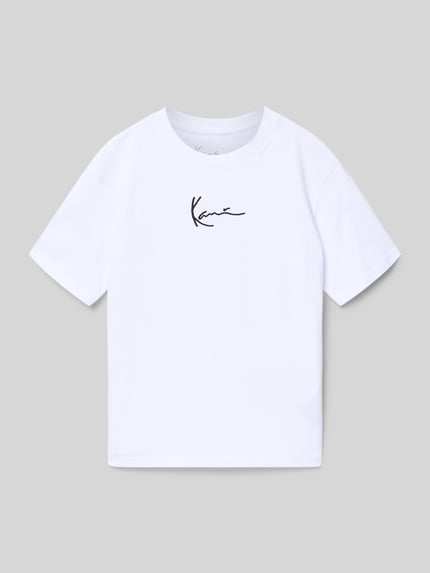 Productfoto, Regular Fit T-Shirt mit Logo-Stitching van KARL KANI in wit katoen, ronde hals, ruglengte maat 134: 56 cm