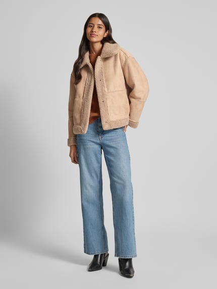 FREE/QUENT Webpelzjacke mit Teilungsnähten Modell 'Lamby' Taupe 1