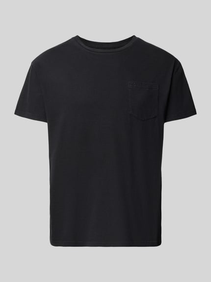 Productfoto, T-shirt uit mix van katoen en linnen met borstzak van Superdry, heren regular fit, ronde hals, ruglengte maat M 66 cm.
