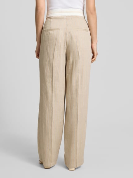 CAMBIO Wide leg linnen broek met bandplooien, model 'ANNY' Beige - 5