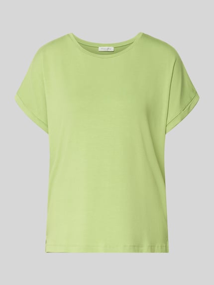 Produktfoto, T-Shirt aus Viskose-Mix mit Rundhalsausschnitt von Christian Berg Woman in Hellgrün, Regular-Fit, Kappärmel, Stretch-Anteil, Rückenlänge 58 cm bei Größe S, glatte Oberfläche