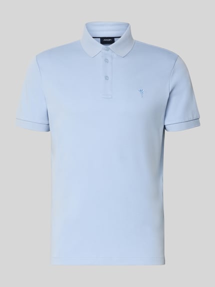 Produktfoto, Modern Fit Poloshirt mit Logo-Stitching Modell 'Primo' von JOOP! Collection, reine Baumwolle, hellblau, kurze Knopfleiste, glatte Textur
