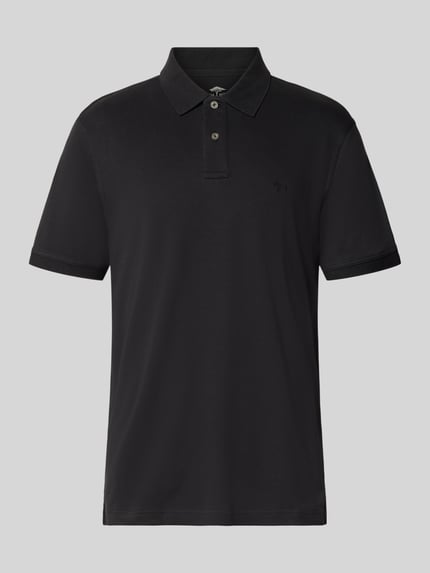 Produktfoto, Regular Fit Poloshirt mit Logo-Stitching von Fynch-Hatton, reine schwarze Baumwolle, Polokragen, kurze Knopfleiste, glatte Struktur