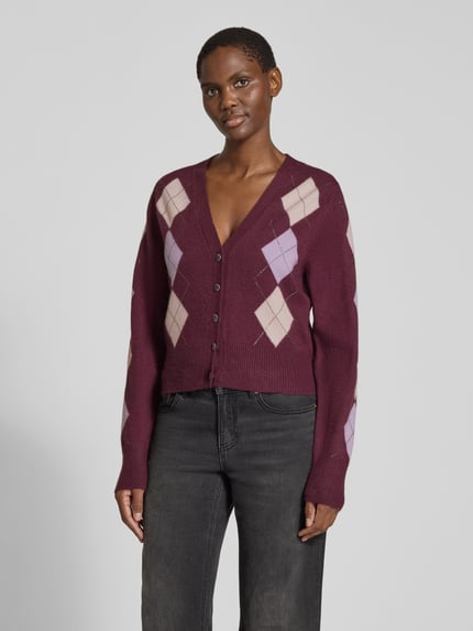 GUESS Regular Fit Strickjacke aus Baumwoll-Mix Modell 'GRACIE' Bordeaux 4