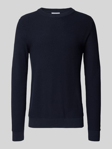 Lindbergh Gebreide pullover met structuurmotief en ronde hals Donkerblauw - 2