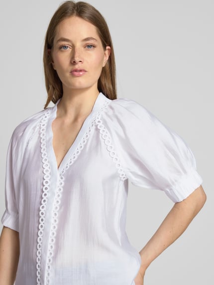 Cph Muse Regular Fit Bluse mit V-Ausschnitt und Häkelspitze Offwhite 3