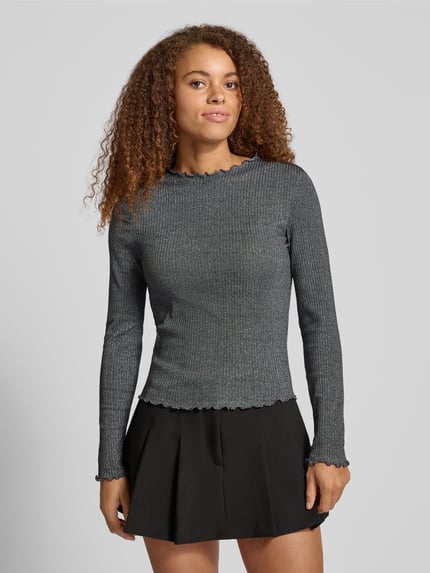 ONLY Bluzka z długim rękawem o kroju slim fit z mieszanki bawełny model ‘EMMA’ Antracytowy 4