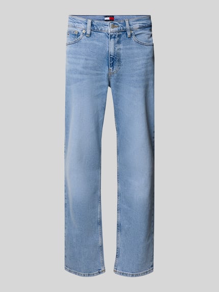 Produktfoto, Straight Fit Jeans aus katoenmix van Tommy Jeans met melangelook, rechte pasvorm, labelpatch, 5-pocketmodel, denimtextuur.