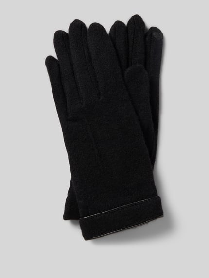 Roeckl Rękawiczki z filcowanej żywej wełny Model „Leather Piping Touch” Czarny 1