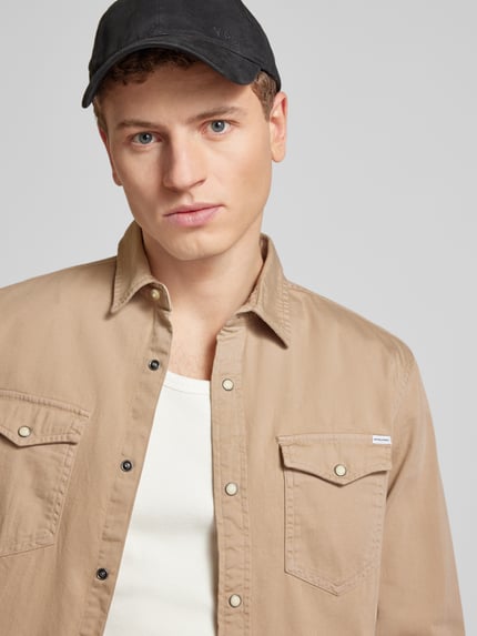 JACK & JONES Slim Fit Freizeithemd mit Kentkragen Modell 'ESHERIDAN' Beige 3