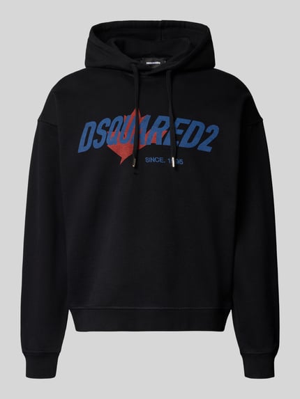 Produktfoto, Relaxed Fit Hoodie aus reiner Baumwolle von Dsquared2, schwarz mit Label-Detail, Kapuze, elastische Abschlüsse, dla kobiet