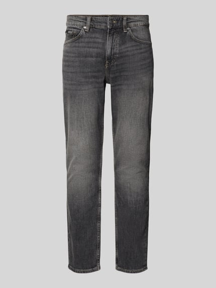 Produktfoto, Slim Fit Jeans aus Stretch-Denim Modell 'DELAWARE' von BOSS in grauer Denim-Optik mit 5-Pocket-Design und Knopfverschluss