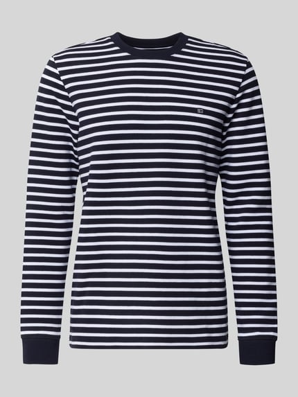 Produktfoto, Regular Fit Langarmshirt aus Baumwoll-Mix von Christian Berg Men in Schwarz-Weiß mit Rundhalsausschnitt und elastischen Ärmelabschlüssen.