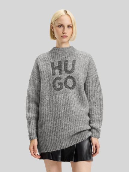 HUGO Oversized Strickpullover aus Woll-Mix Modell 'SLOGUIS' Mittelgrau 4