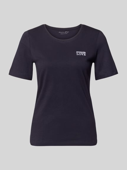 Produktfoto, T-Shirt mit Statement-Stitching und Rundhalsausschnitt von Christian Berg Woman in Dunkelblau, reine Baumwolle, Regular Fit