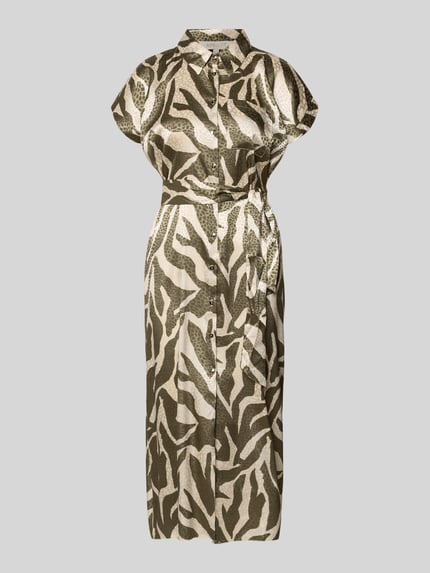 Produktfoto, Hemdblusenkleid mit Brusttasche und Bindegürtel van Apricot, materiaalmix met stretch, getailleerd model, midi-jurk, met knoopsluiting, borstzak en strikceintuur volgens context.