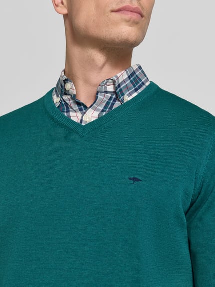 Fynch-Hatton Strickpullover mit Label-Strickerei Petrol 3