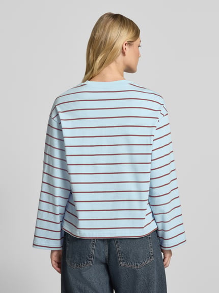 Gina Tricot Shirt met lange mouwen in all-over look met ronde hals Blauw - 5
