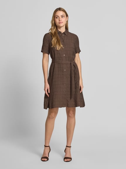 Jake*s Casual Hemdblusenkleid aus Viskose-Lyocell-Mix mit Bindegürtel Dunkelbraun 1