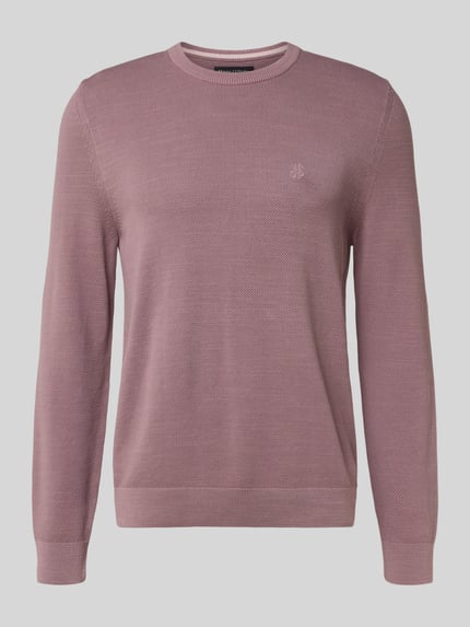 Produktfoto, Regular Fit Strickpullover aus reiner Baumwolle von Marc O'Polo, Optik: Unifarben, Strukturiert, Logo-Stitching, Rundhals, Langarm, Gerippt, Strick, Material: Reine Baumwolle