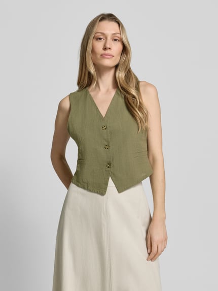 VERO MODA Regular Fit Leinenweste aus Baumwoll-Leinen-Mix Modell 'CAIA' Oliv 4