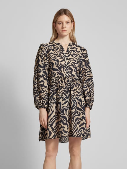 MSCH Copenhagen Knielanges Kleid mit Allover-Muster Modell 'Felixie' Hellbraun 4