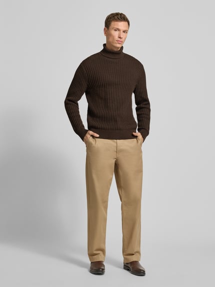 Selected Regular fit coltrui in wafelstructuur, model 'TOM' Chocoladebruin - 1