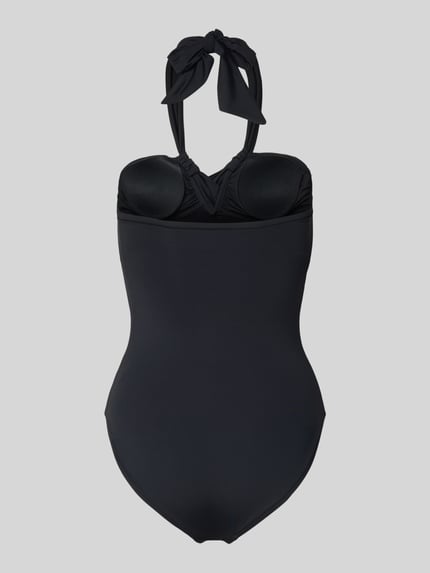 Produktfoto, Body mit Neckholder van Seafolly, zwart, materiaal-mix met stretch, nauwsluitend, met rijgsluiting en plooien