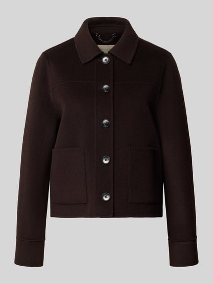 Productfoto, Jacke aus Wolle mit Knopfleiste van Milano Italy in donkerbruin, opgestikte zakken, platte kraag, regular fit, zuiver wol
