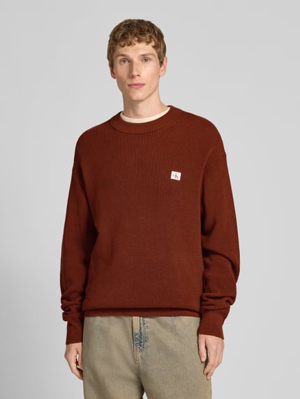 Calvin Klein Jeans Strickpullover mit Label-Patch Rostrot 4