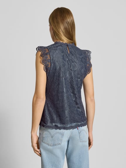 PIECES Shaped fit blousetop met kant model 'OLLINE' Donkerblauw - 5