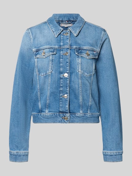 Produktfoto, Slim Fit Jeansjacke Modell 'DNM FINN SLIM JACKET LS' von Tommy Hilfiger in Denim-Optik mit Label-Stitching-Applikation, Knopfleiste, aufgesetzte Brusttaschen, gefertigt aus Baumwoll-Mix.