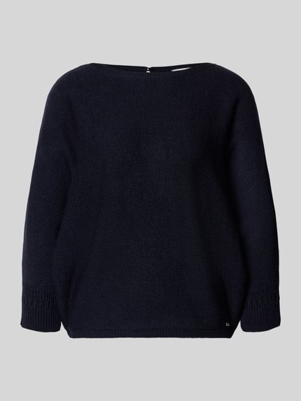 Produktfoto, dunkelblauer Strickpullover mit 3/4-Arm von More & More, Relaxed Fit, Rundhalsausschnitt, grobe Stricktextur, schlichte Form