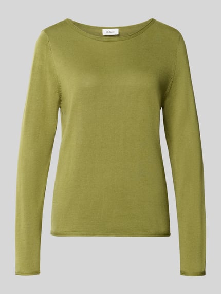 Produktfoto, grüner Pullover mit abgerundetem Saum von S.OLIVER CASUAL, Feinstrick, unifarben, Rundhals, Langarm, strukturierte Oberfläche