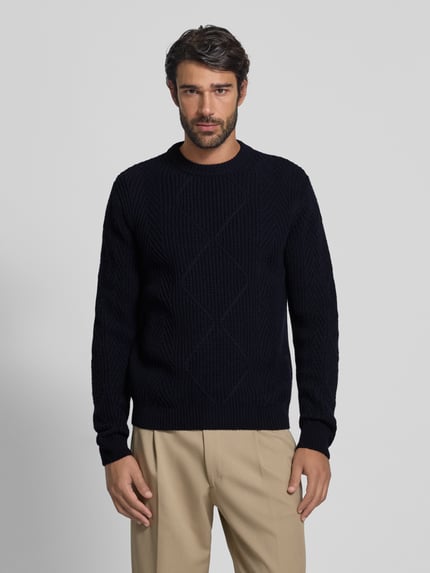 Manuel Ritz Strickpullover mit Zopfmuster und Rundhalsausschnitt Marine 4